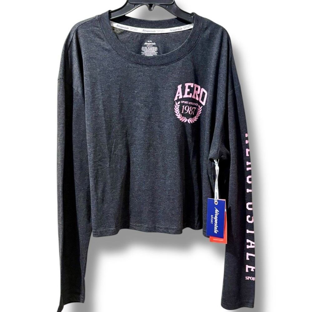 Aeropostale Sport Shirt Womens XL Dark Gray Graphic Long Sleeve Tshirt NWT